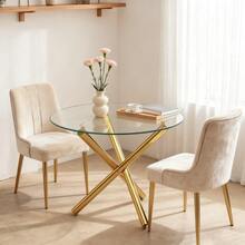 Round Dining Table, Tempered Glass Top, Gold Table Legs, Can Be Used As A Coffee Table, Modern And Minimalist Style Dining Table, Dimensions: 80*80*76 Cm - Gold - View 1