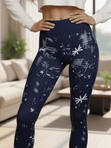 Leggings deportivos canalé stretch de cintura ancha mallas de deporte mujer - Azul Marino - Ver 5