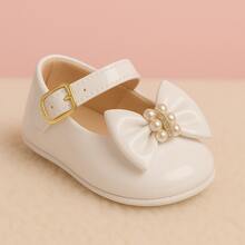 Baby Girl's Patent Leather Ballet Flats With Pearl Bow, Sizes 14 To 19. - 白色 - 查看 1