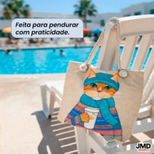 Bolsa de Praia Grande Estampa Tropical Espaçosa e Resistente - Gatinho - Visão 5