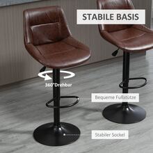 Two Sets Of Height-Adjustable Bar Stools With Backrests, In Brown Faux Leather, Swiveling, Ideal For Kitchens And Bars. - Brown - View 4