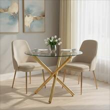 Round Dining Table, Tempered Glass Top, Gold Table Legs, Can Be Used As A Coffee Table, Modern And Minimalist Style Dining Table, Dimensions: 80*80*76 Cm - Gold - View 2