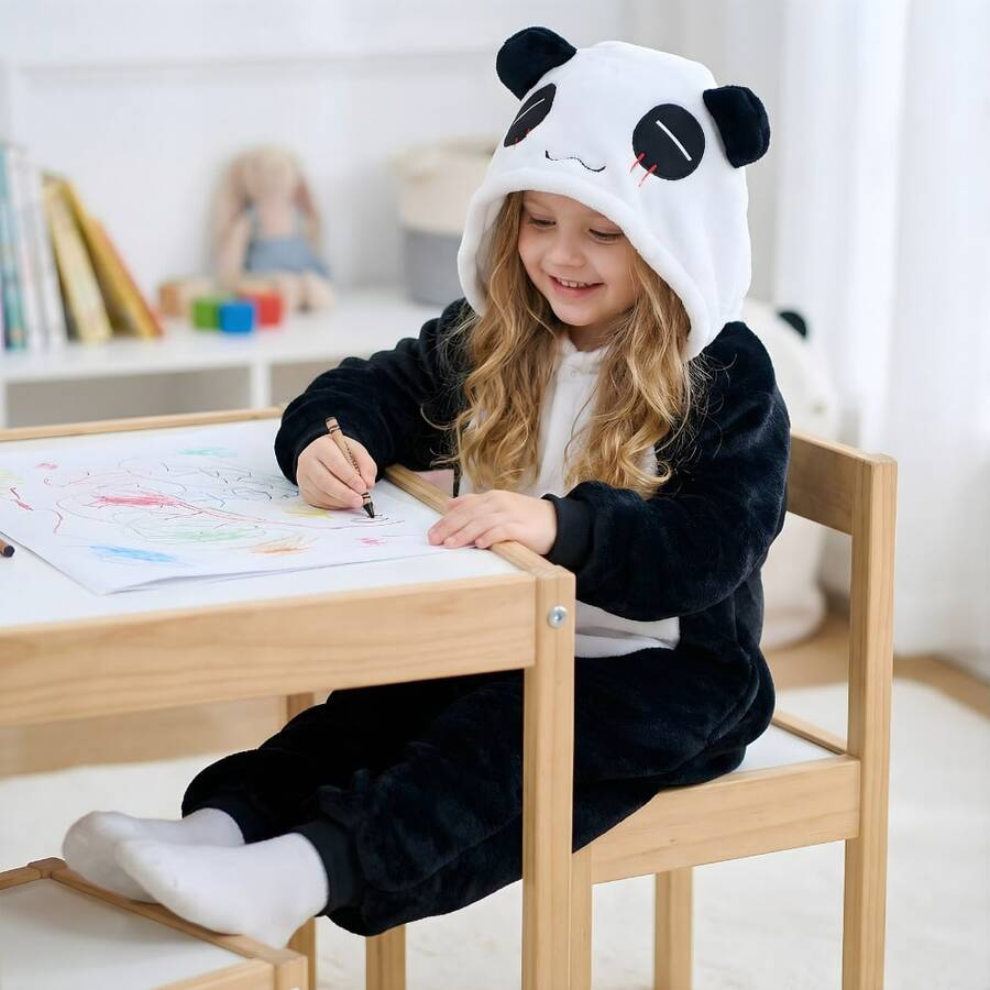 nerd hunters Kids Cozy Panda Hooded Kigurumi Pajama Suit - 黑與白 - 查看 1