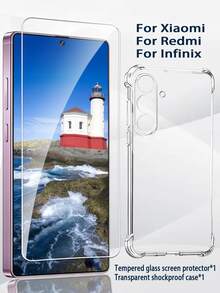 [1 High-Definition Tempered Glass Screen Protector + 1 Transparent Drop-Proof Phone Case], Compatible With Xiaomi//Transsion Phones, Compatible With Xiaomi 15, 15C 4G, K40 Pro, K40S, HOT 50 PRO 4G, And Note 30 VIP. - Clear - View 2