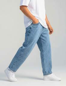 Calça Baggy Balão Premium Azul Jeans Denim Premium Streetwear Ajuste Folgado Estilo Y2K Casual - Azul Empoeirado - Visão 9