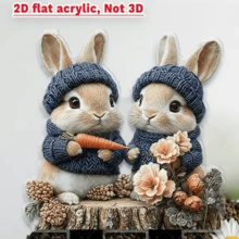 2D Flat - [2D Flat] In 2D Flat Design, This Single Piece Contains Two Cute Rabbits Standing On A Tree Stump, Making It An Excellent Gift. This Acrylic Garden Sign Also Has Scratch-Resistant Properties. - A - View 2