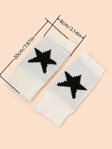 3双装女士星形印花露指拇指孔针织长手套，保暖舒适面料，Y2K风格 - 彩色 - 查看 4