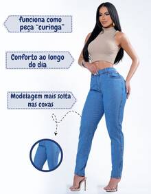 Women's Mom Jeans, Stylish, Casual, Sexy, Faux Denim Print, Pocket, Zipper, Button, Vintage, Office, Vacation, Night, Beach, Travel, Timeless - 淺藍色 - 查看 5