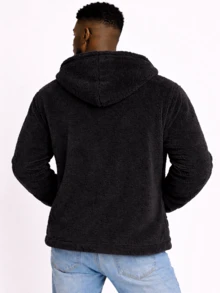 Men's Winter Coat With Hood And Teddy Pocket. - 黑色 - 查看 2