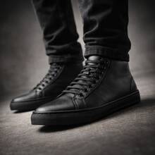 QBEC Comfortable Men's Sneakers, Men's Boots In Genuine Leather, Mid-Calf, Soft, Casual, Lightweight Ankle Boots - On - 黑色 - 查看 1