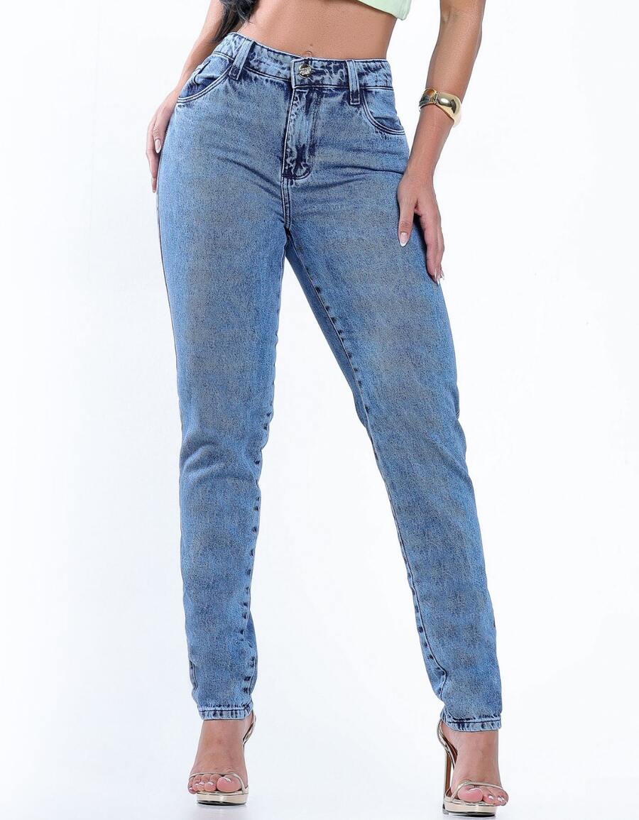 Women's Mom Jeans, Stylish, Casual, Sexy, Faux Denim Print, Pocket, Zipper, Button, Vintage, Office, Vacation, Night, Beach, Travel, Timeless - 大理石紋藍色 - 查看 1