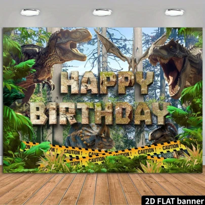 Phông nền banner chúc mừng sinh nhật khủng long 2D phẳng, Khủng long bạo chúa Tyrannosaurus Rex, Khủng long ba sừng Triceratops, Trang trí chủ đề khủng long rừng rậm, Quà tặng trang trí tiệc sinh nhật, Thích hợp cho các bữa tiệc ngày lễ, Phông nền sự kiện kỷ niệm, Trang trí đa năng, Quà tặng ngày lễ, Chất liệu polyester, Không cần nguồn điện