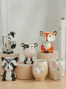 1pc Cute Animal Ceramic Succulent Planter, Creative Desktop Decor For Balcony - A - View 1