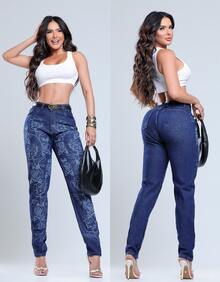 Women's Mom Jeans, Stylish, Casual, Sexy, Faux Denim Print, Pocket, Zipper, Button, Vintage, Office, Vacation, Night, Beach, Travel, Timeless - 花卉雷射 - 查看 5