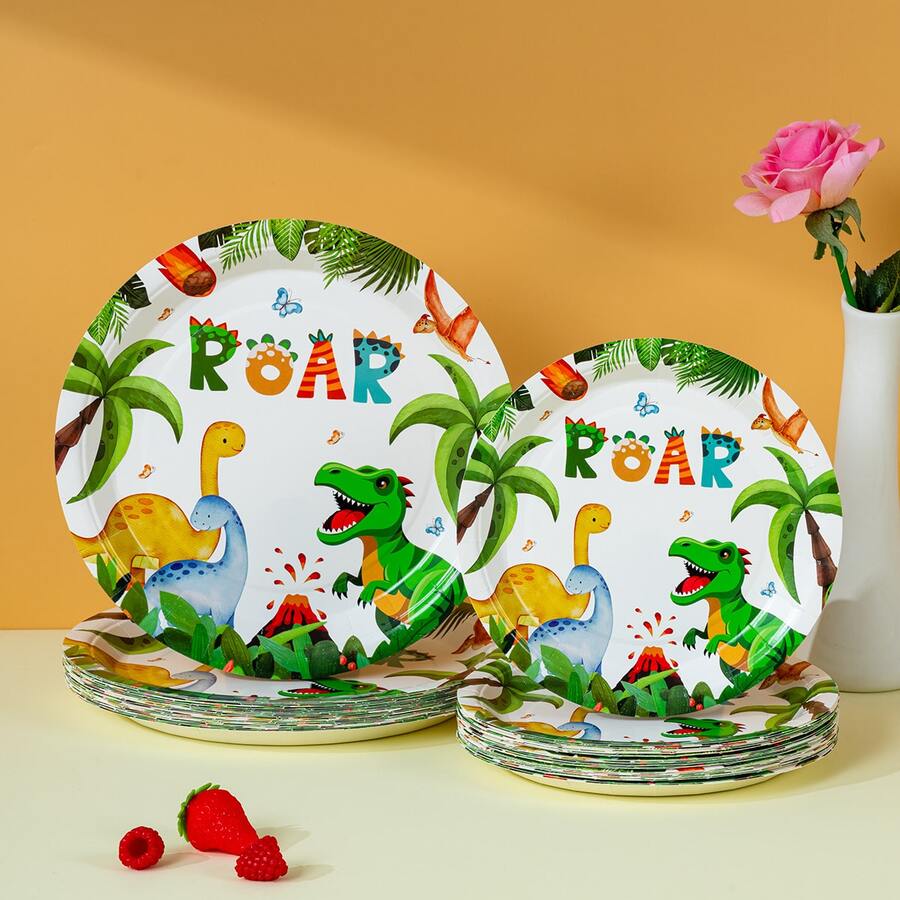 10个/20个/50个装火山恐龙一次性纸盘，派对用品，适用于性别揭晓派对、生日派对、主题派对、家庭野餐 - 可重复使用（7英寸/9英寸） - 彩色 - 查看 1