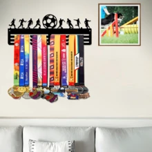 1pc Football Themed Metal Medal Display Rack With Soccer Pattern - 11.81 Inch Wall Mounted Decorative Art Piece, Suitable For Medals, Ribbons, Indoor/Outdoor Home Decor Gift, Metal Wall Decor, Iron Craft - Black - View 7