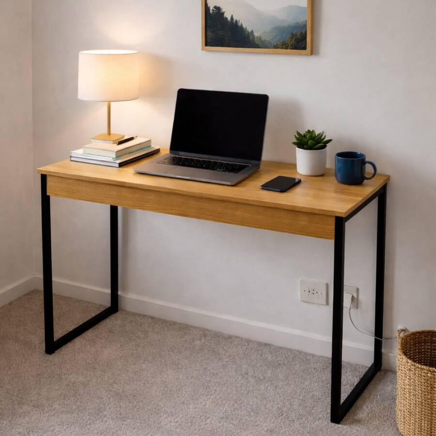 Industrial Style Office Desk - Home Office - Wood - Black - White - Rose Gold - 木色/黑色 - 查看 1