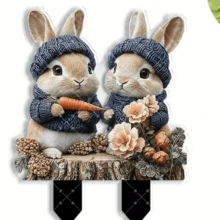 2D Flat - [2D Flat] In 2D Flat Design, This Single Piece Contains Two Cute Rabbits Standing On A Tree Stump, Making It An Excellent Gift. This Acrylic Garden Sign Also Has Scratch-Resistant Properties. - A - View 3