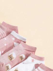 10 Pairs Women Low-Cut Casual Ankle Socks, Cute Cartoon Cat Pattern, Versatile Daily Wear - Pink - View 3