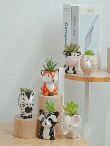 1pc Cute Animal Ceramic Succulent Planter, Creative Desktop Decor For Balcony - A - View 2