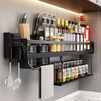 Cozinha Escorredor De Louça Suspenso Boutique Kitchen Rack Aço Inoxidável Organizador Louça Preto Suporte de parede