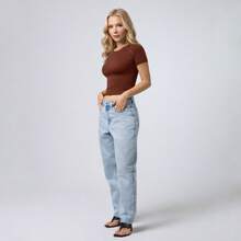 Set Of 3 Baby Tees - New Release - Comfortable Everyday Wear - Gym Fit - Fits The Body - Shopping - Casual - Simple - Basic - IMMEDIATE SHIPPING - Blue+White+Brown - View 6