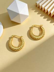 1/3 Pairs Gold Geometric Stainless Steel Earrings, Gold-Plated Stainless Steel Jewelry, Women's Earrings, Dangle Earrings, Gold-Plated Hinge Round Earrings, Bamboo Texture, Diamond Cut, Hexagon, Square, Round, Butterfly Design, Durable Hypoallergenic Earrings, Suitable For Sensitive Ears, Women's Charming Accessories, Middle East Fashion Jewelry, Ramadan Decoration Jewelry And Accessories, Party And Holiday Gifts - Multicolor - View 3