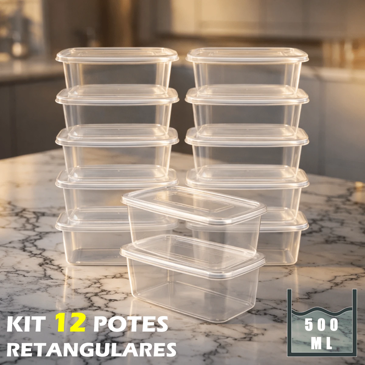 Set Of 12 Transparent 500ml Airtight Containers, Freezer And Microwave , - 查看 1