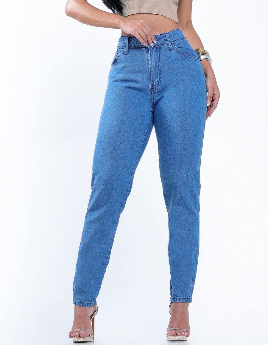 Women's Mom Jeans, Stylish, Casual, Sexy, Faux Denim Print, Pocket, Zipper, Button, Vintage, Office, Vacation, Night, Beach, Travel, Timeless - 淺藍色 - 查看 1