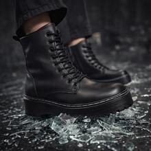 Women's Ankle Boot With Tractor Sole, Stitched Sole, Fashionable Winter Style, Durable, Comfortable, , Platform, Short Shaft. - Black - View 1