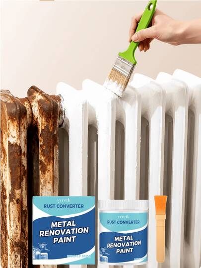 300g Vernice convertitore anti-ruggine per rifinitura metalli, colore bianco, vernice protettiva anti-ruggine per uso domestico, rimuove macchie di ruggine senza lasciare segni, rinnova la ruggine schiarendo e lucidando, adatta per varie superfici metalliche, strutture metalliche per esterni, componenti metallici per interni, biciclette, radiatori, telai metallici, applicazione diretta senza smerigliatura, resistente alla corrosione e alle intemperie, protezione a lunga durata per superfici metalliche, inclusi cassoni di camion, porte in acciaio, recinzioni, contenitori, tetti, ecc. Ideale per progetti di ristrutturazione industriali e fai-da-te.