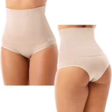 Kit 2 Calcinha Cintura Alta Feminina Segura Barriga Cinta Modeladora Alta Compressão Conforto Pós Cirurgia - Bege - Visão 1