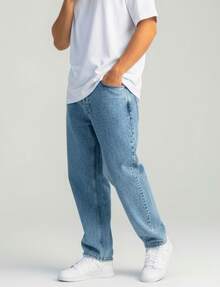 Calça Baggy Balão Premium Azul Jeans Denim Premium Streetwear Ajuste Folgado Estilo Y2K Casual - Azul Empoeirado - Visão 8