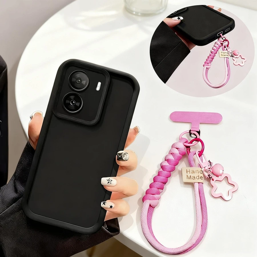 黑色加厚手机壳 + 粉色星星挂饰手机挂绳，四面防摔保护，兼容多种型号，包括 A80 5G/A58 4G/A78 4G/A60 5G/A40/A40M/A98 5G/F23 5G/A38/A18/A58 5G/RENO 5 Lite/RENO 6 Lite/Note 8 Pro/Note 10 4G/Note 10 5G/Note 10S/Poco M5s（印度版）/Note 11 SE - 黑色 - 查看 1