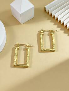 1/3 Pairs Gold Geometric Stainless Steel Earrings, Gold-Plated Stainless Steel Jewelry, Women's Earrings, Dangle Earrings, Gold-Plated Hinge Round Earrings, Bamboo Texture, Diamond Cut, Hexagon, Square, Round, Butterfly Design, Durable Hypoallergenic Earrings, Suitable For Sensitive Ears, Women's Charming Accessories, Middle East Fashion Jewelry, Ramadan Decoration Jewelry And Accessories, Party And Holiday Gifts - Multicolor - View 8