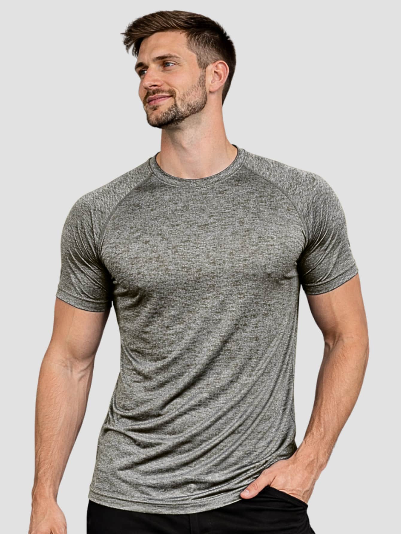 Men's Dry Fit Gym Fitness Sports Training T-Shirt - Màu xám hỗn hợp - Xem 1
