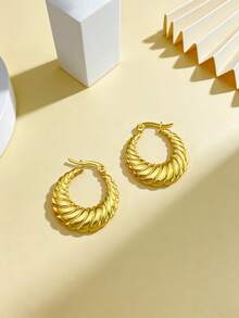 1/3 Paar geometrische Edelstahl-Ohrringe in Gold, vergoldeter Edelstahl-Schmuck, Damen-Ohrringe, Hängeohrringe, vergoldete runde Ohrringe mit Scharnier, Bambus-Textur, Diamantschliff, Sechseck, Quadrat, Rund, Schmetterlingsdesign, langanhaltend hypoallergene Ohrringe, geeignet für empfindliche Ohren, charmante Accessoires für Frauen, modischer Schmuck aus dem Nahen Osten, Ramadan-Dekoration Schmuck und Accessoires, Party- und Feiertagsgeschenke - Verschiedenfarbig - Übersicht 3