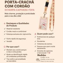 Conjunto Identificação Estampado Capivara Cordão C/ Porta Crachá Veterinária Medicina Escolar - Capivara de Toca - Visão 6