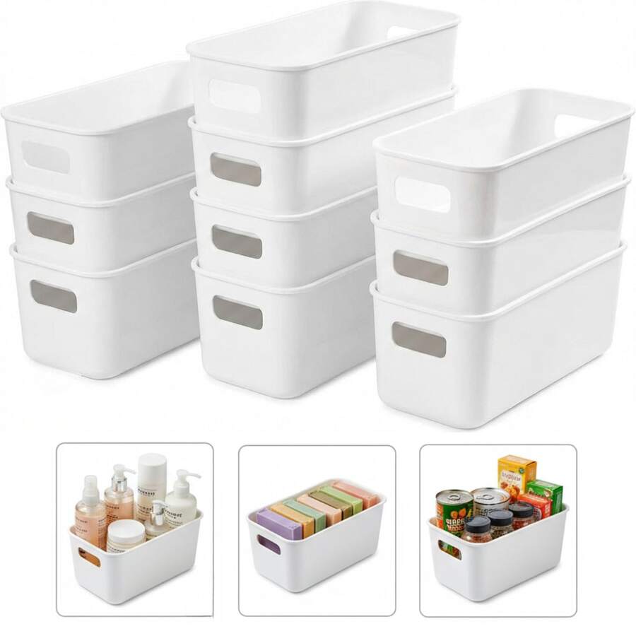 Vmingo 10pz/20pz Caja Almacenamiento Organizador Cesta Canasta Multiusos - Blanco Crema - Ver 1
