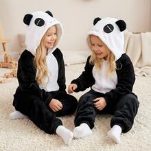 nerd hunters Kids Cozy Panda Hooded Kigurumi Pajama Suit - 黑與白 - 查看 6
