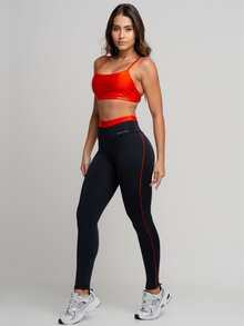 Kit 3 Peças Fitness Conjunto Legging com detalhe em Vivo, Short e Top Frente Única - Laranja - Visão 2