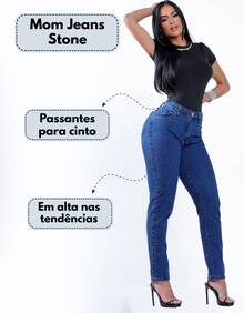 Women's Mom Jeans, Stylish, Casual, Sexy, Faux Denim Print, Pocket, Zipper, Button, Vintage, Office, Vacation, Night, Beach, Travel, Timeless - 結石 - 查看 4