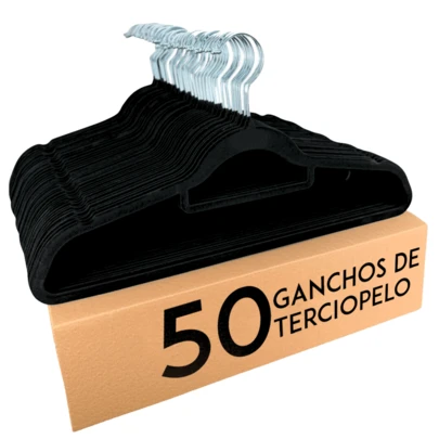 50 ganchos de percha de ropa aterciopelados, ganchos de ropa estándar, almaceniamiento de ropa, organización del closet, cuidado y organización de ropa, gancho giratorio de acero con hombros redondeados y corte antideslizante