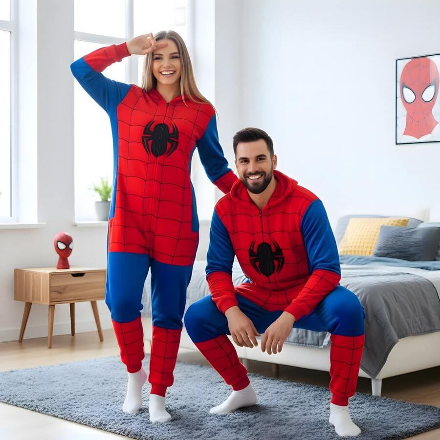Plush Kigurumi Pajamas Cosplay Costume Marvel Spider-Man - Đỏ - Xem 1