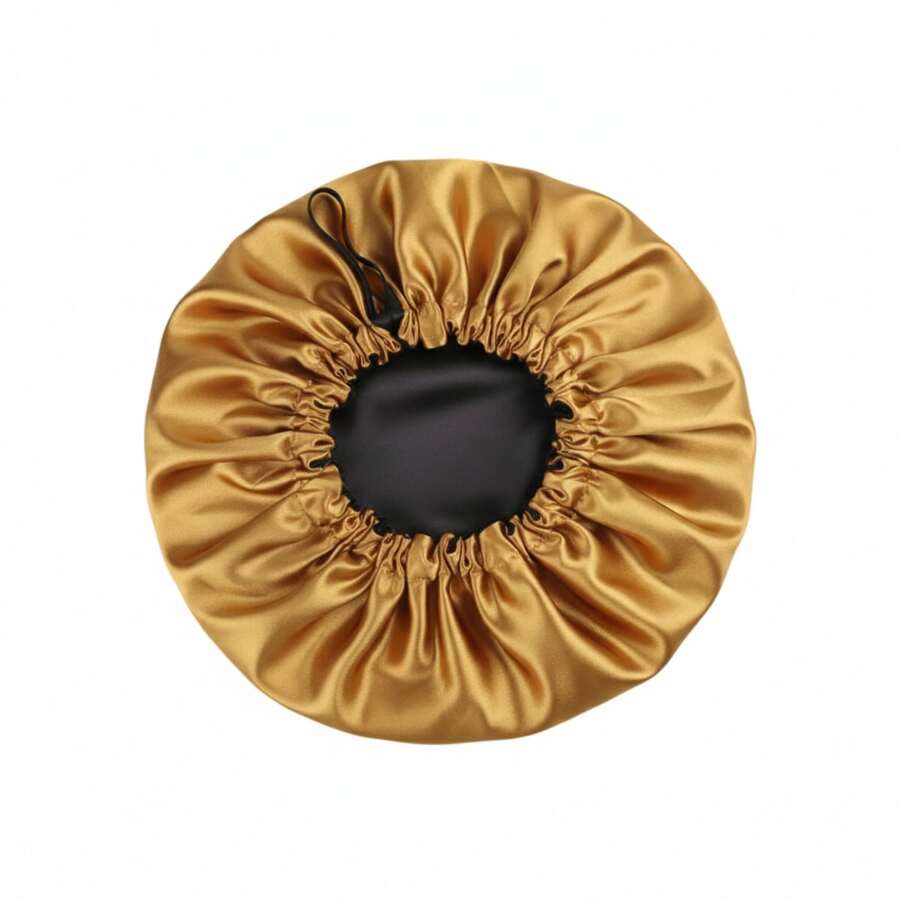 Adjustable Double-Sided Satin Sleeping Cap Anti-Frizz Protects And Aligns Hair - 金色 - 查看 1