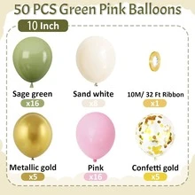 50 quả bóng bay màu xanh bạc hà và hồng, bóng bay màu xanh bơ và trắng lấp lánh vàng 10 inch, thích hợp cho tiệc sinh nhật chủ đề rừng rậm. - A-1 - Xem 2