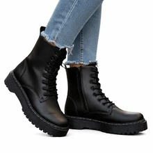 Women's Ankle Boot With Tractor Sole, Stitched Sole, Fashionable Winter Style, Durable, Comfortable, , Platform, Short Shaft. - Black - View 2