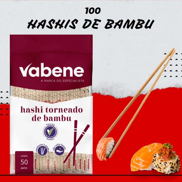 Hashis Descartáveis 75 Pares Vabene de Bambu para Comida Oriental Japonesa Asiática Premium Leve