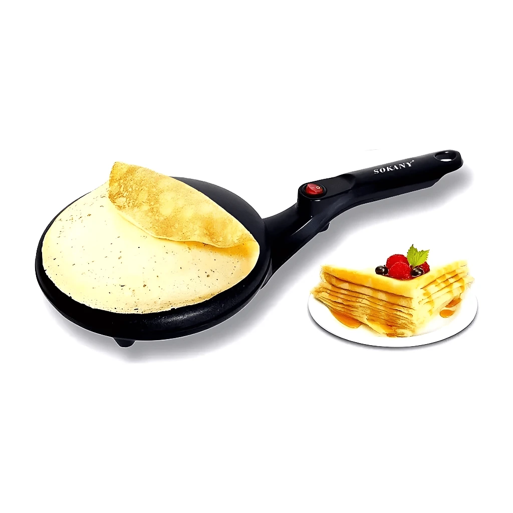 Sarten para Crepas 20cm Antiadherente de Uso Manual, Crepera Electrica Calentado Rapido Diseño Compacto Ideal para Crepas Hot Cakes Tortillas Incluye Plato para Mezcla - Ver 1