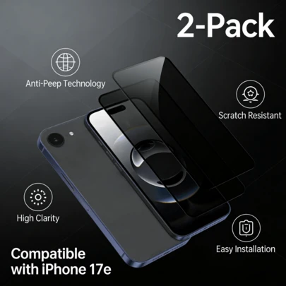 2 piezas: Película de protección anti-espía con borde negro compatible con teléfonos móviles Apple, adecuada para la película de vidrio templado 17e, película de vidrio, película anti-espía de borde negro, película de protección para teléfonos móviles, cobertura completa, desbloqueo de huella dactilar, suave, sin obstrucciones, sin bordes afilados, película para teléfono móvil